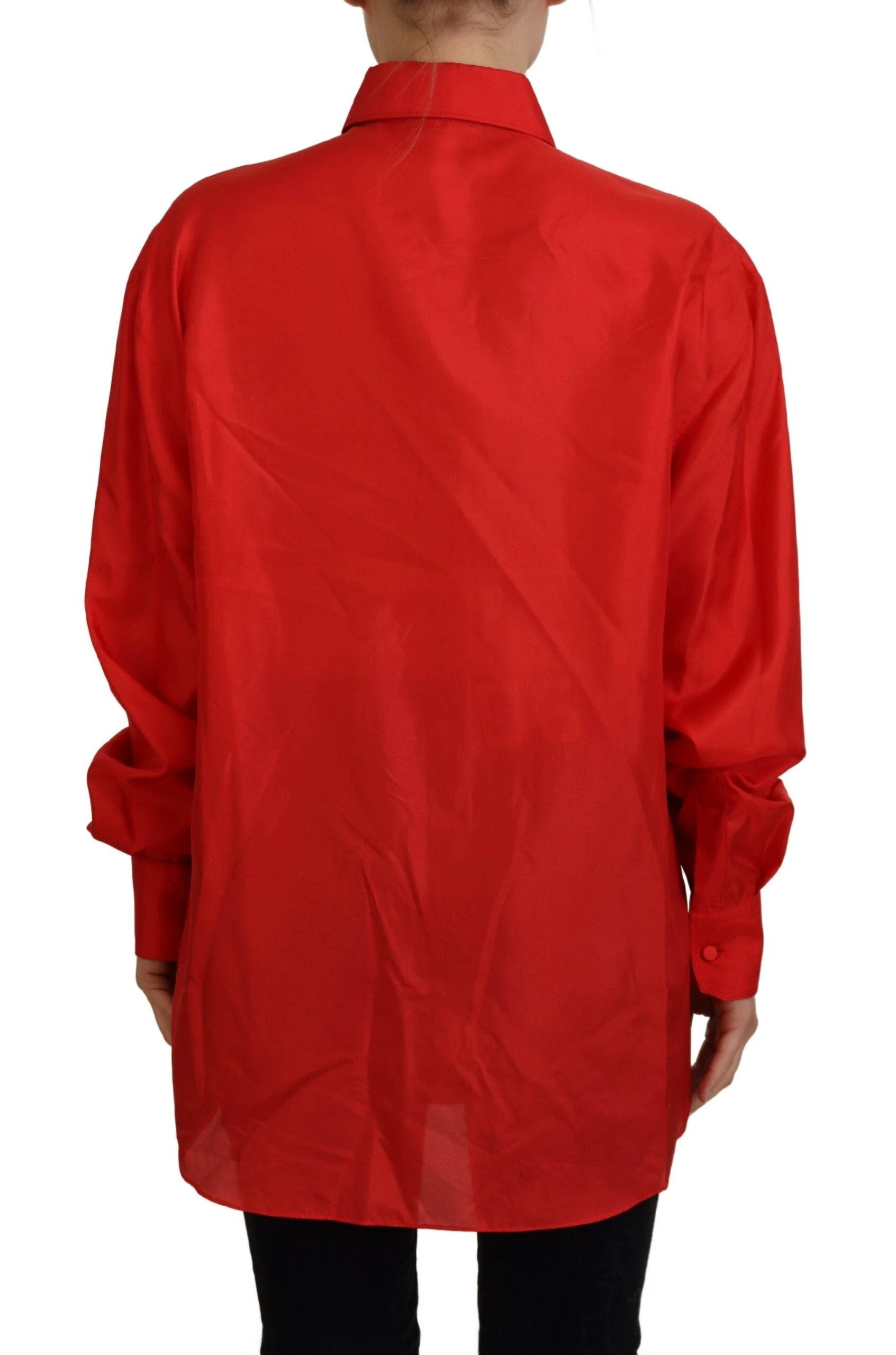 Dolce & Gabbana Red Silk Collared Long Sleeves Dress Shirt Top by Dolce & Gabbana