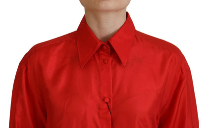 Dolce & Gabbana Red Silk Collared Long Sleeves Dress Shirt Top by Dolce & Gabbana