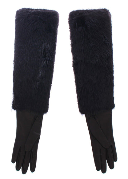 Gants Dolce & Gabbana femme longs en fourrure de castor et cuir d'agneau noirs – LB002