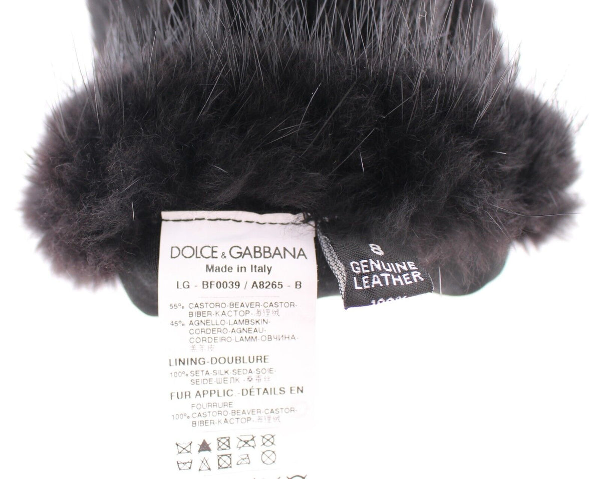 Gants Dolce & Gabbana femme longs en fourrure de castor et cuir d'agneau noirs – LB002