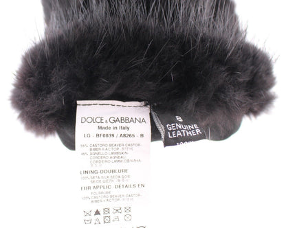 Gants Dolce & Gabbana femme longs en fourrure de castor et cuir d'agneau noirs – LB002