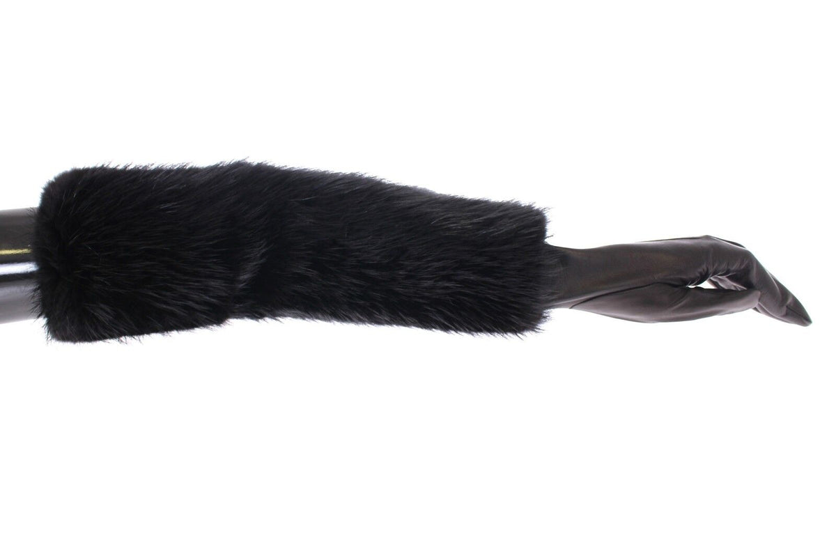 Gants Dolce & Gabbana femme longs en fourrure de castor et cuir d'agneau noirs – LB002