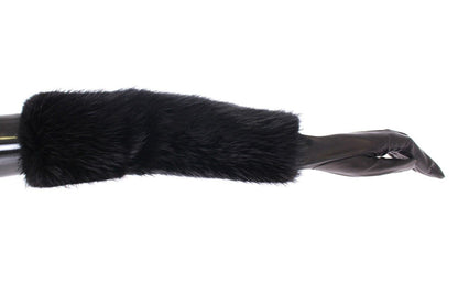 Gants Dolce & Gabbana femme longs en fourrure de castor et cuir d'agneau noirs – LB002