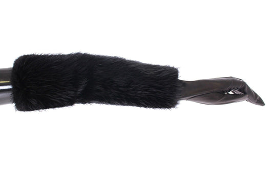 Gants Dolce & Gabbana femme longs en fourrure de castor et cuir d'agneau noirs – LB002