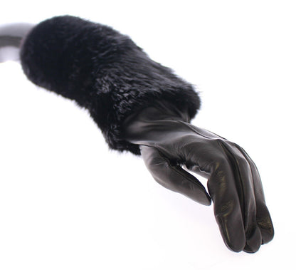 Gants Dolce & Gabbana femme longs en fourrure de castor et cuir d'agneau noirs – LB002