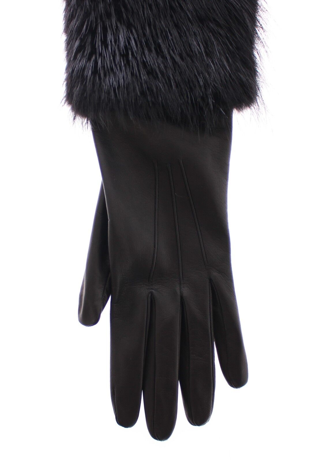 Gants Dolce & Gabbana femme longs en fourrure de castor et cuir d'agneau noirs – LB002