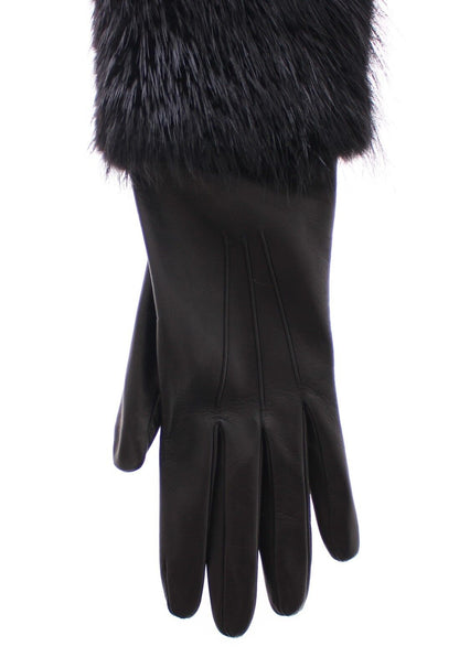 Gants Dolce & Gabbana femme longs en fourrure de castor et cuir d'agneau noirs – LB002