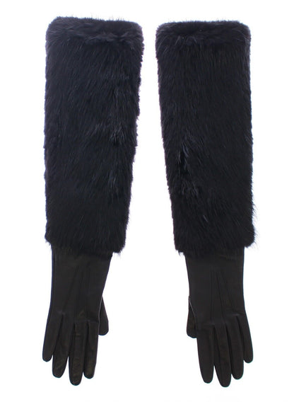 Gants Dolce & Gabbana femme longs en fourrure de castor et cuir d'agneau noirs – LB002