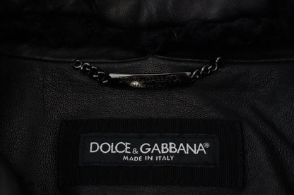 Dolce & Gabbana Black Lamb Leather Collared Men Coat Jacket