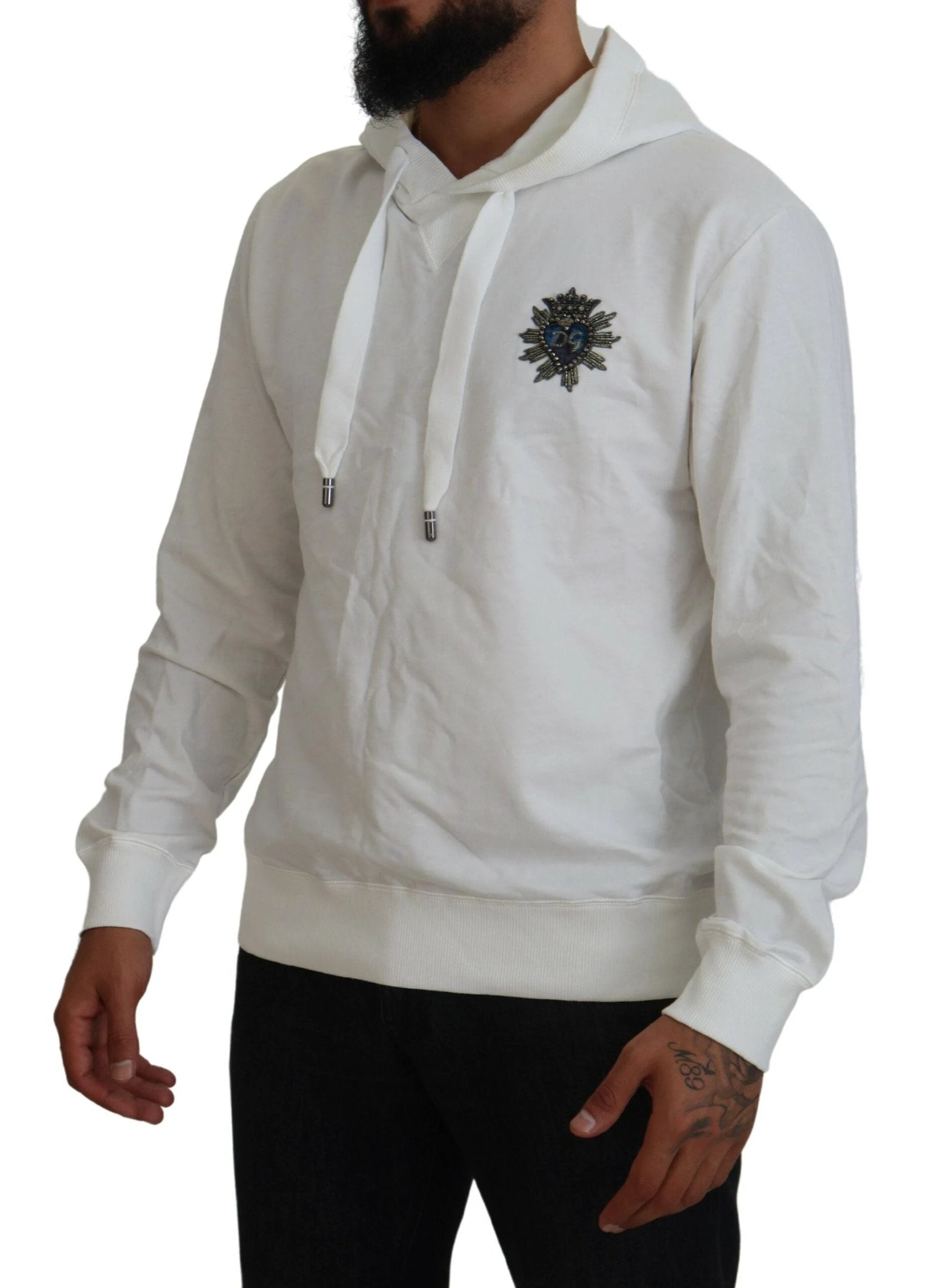 Dolce & Gabbana White Cotton Hooded Sweatshirt Logo Sweater by Dolce & Gabbana