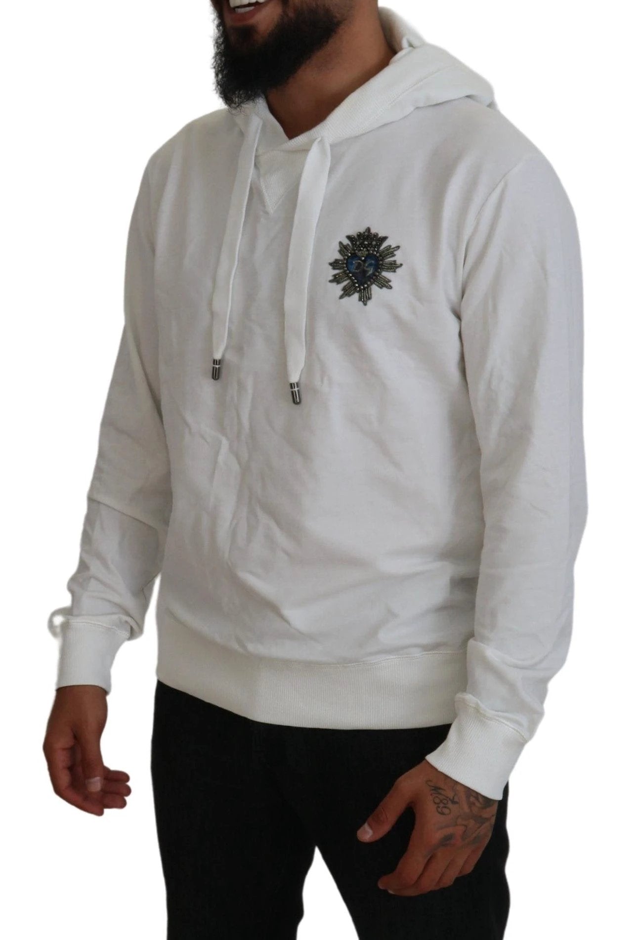 Dolce & Gabbana White Cotton Hooded Sweatshirt Logo Sweater by Dolce & Gabbana