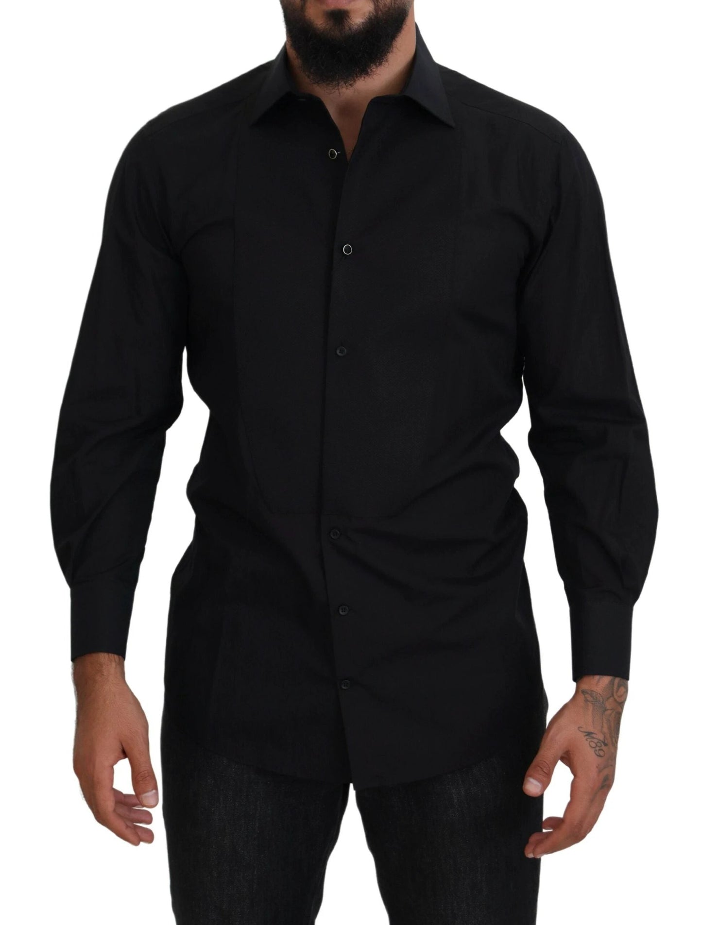 Dolce & Gabbana Black GOLD Cotton Collared Long Sleeve Shirt by Dolce & Gabbana