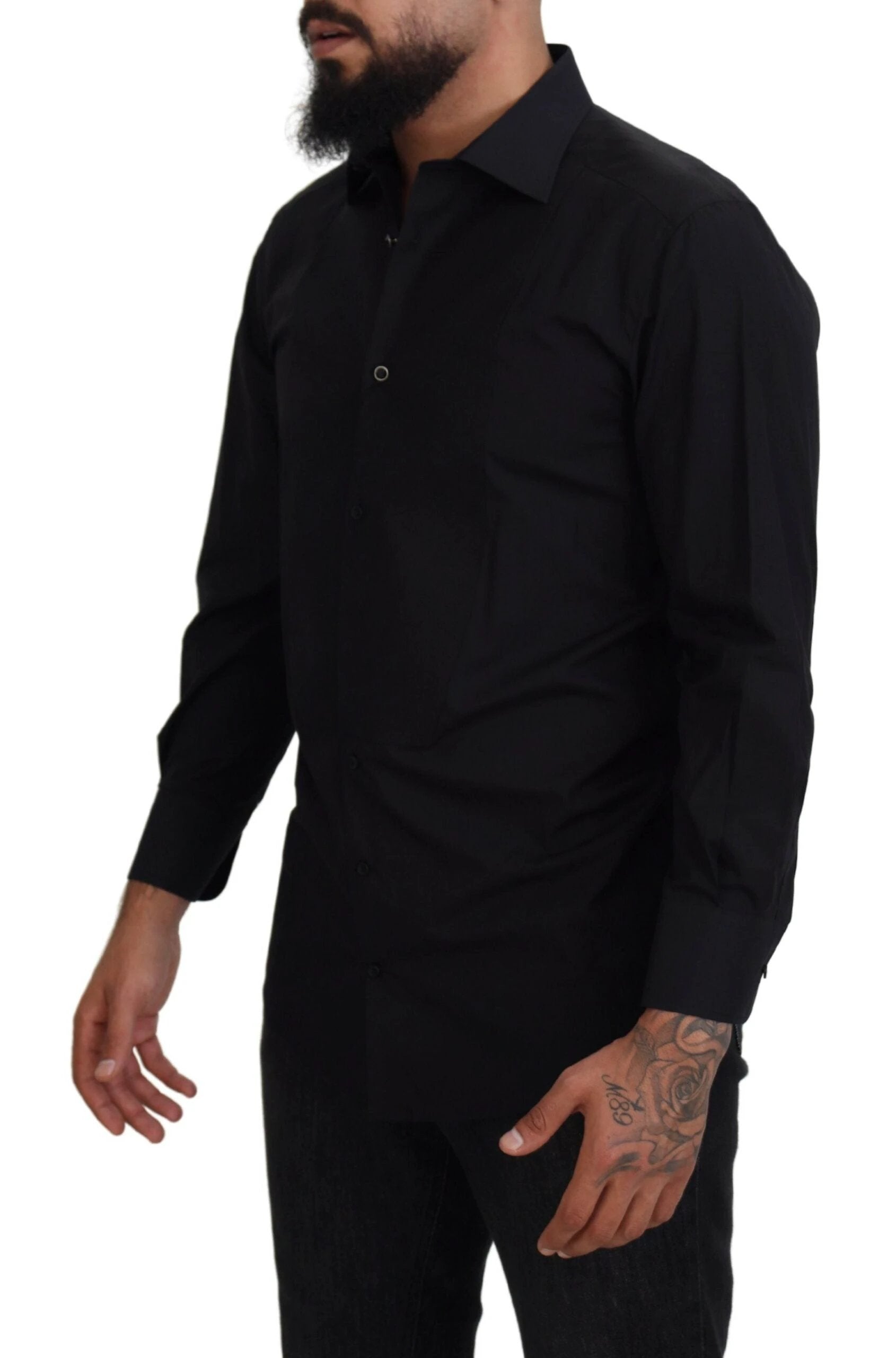 Dolce & Gabbana Black GOLD Cotton Collared Long Sleeve Shirt by Dolce & Gabbana