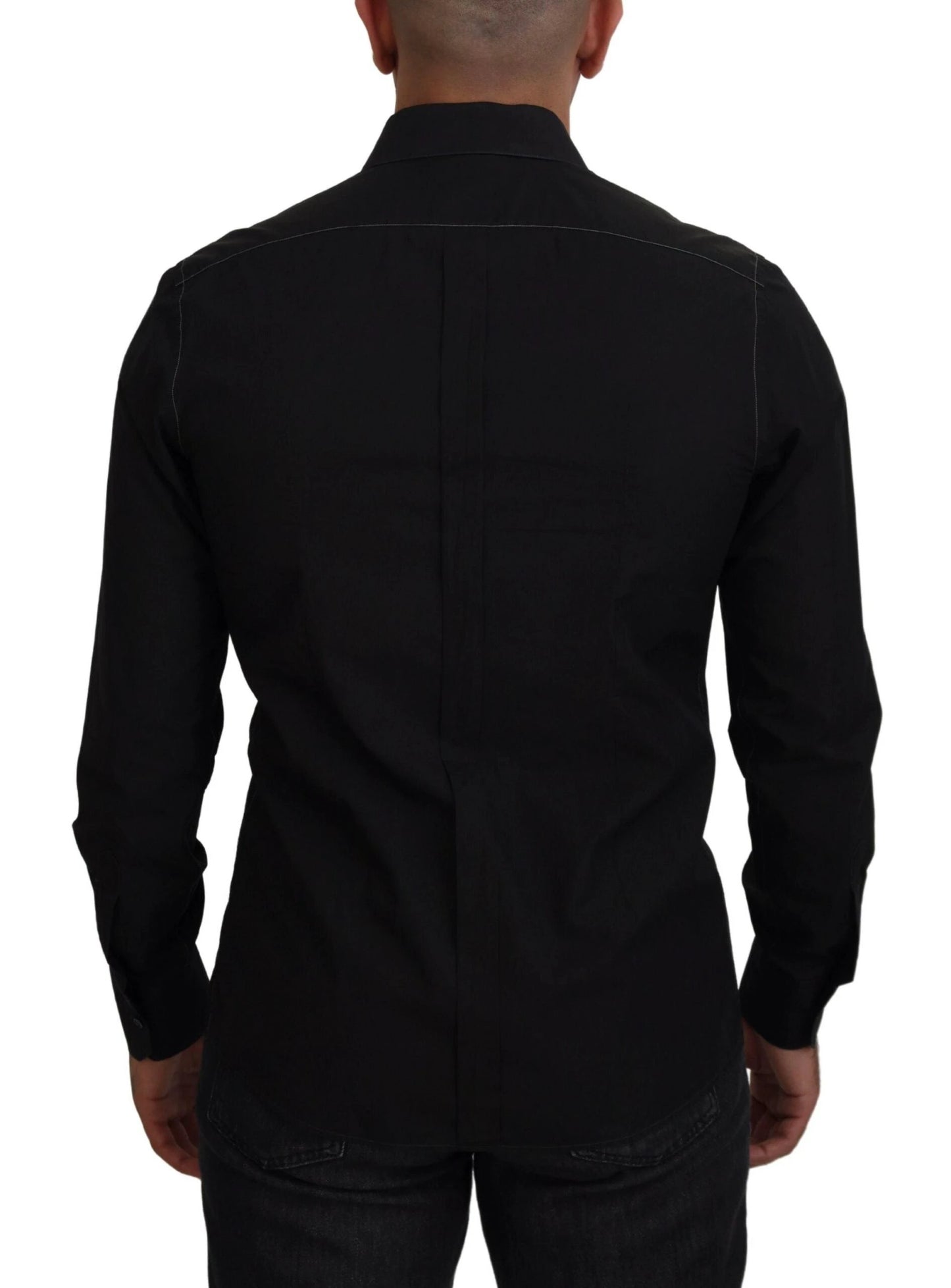 Dolce & Gabbana Black Cotton Collared Long Sleeve GOLD Shirt by Dolce & Gabbana