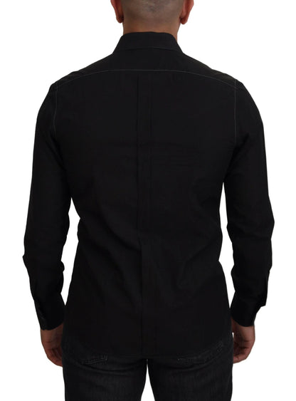Dolce & Gabbana Black Cotton Collared Long Sleeve GOLD Shirt by Dolce & Gabbana