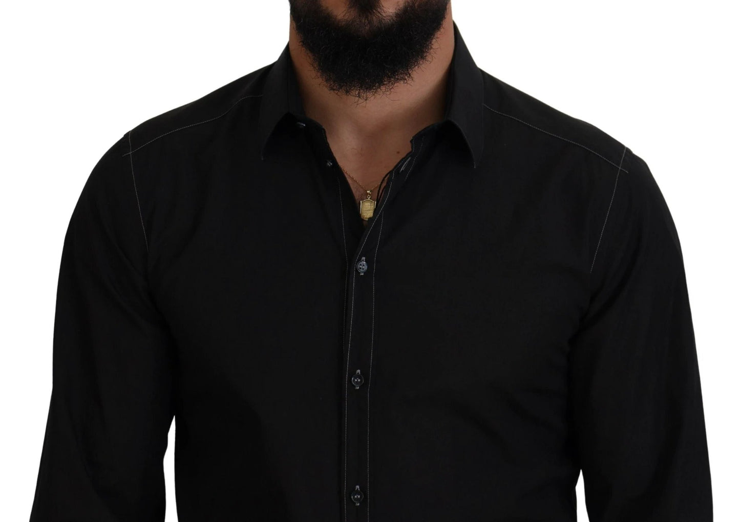 Dolce & Gabbana Black Cotton Collared Long Sleeve GOLD Shirt by Dolce & Gabbana