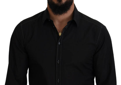 Dolce & Gabbana Black Cotton Collared Long Sleeve GOLD Shirt by Dolce & Gabbana