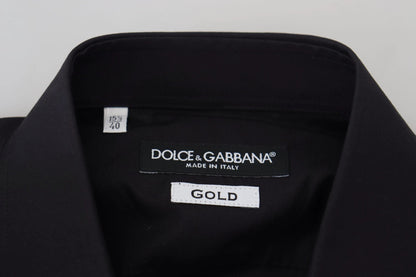 Dolce & Gabbana Black Floral Embroidery Men Long Sleeves GOLD Shirt by Dolce & Gabbana