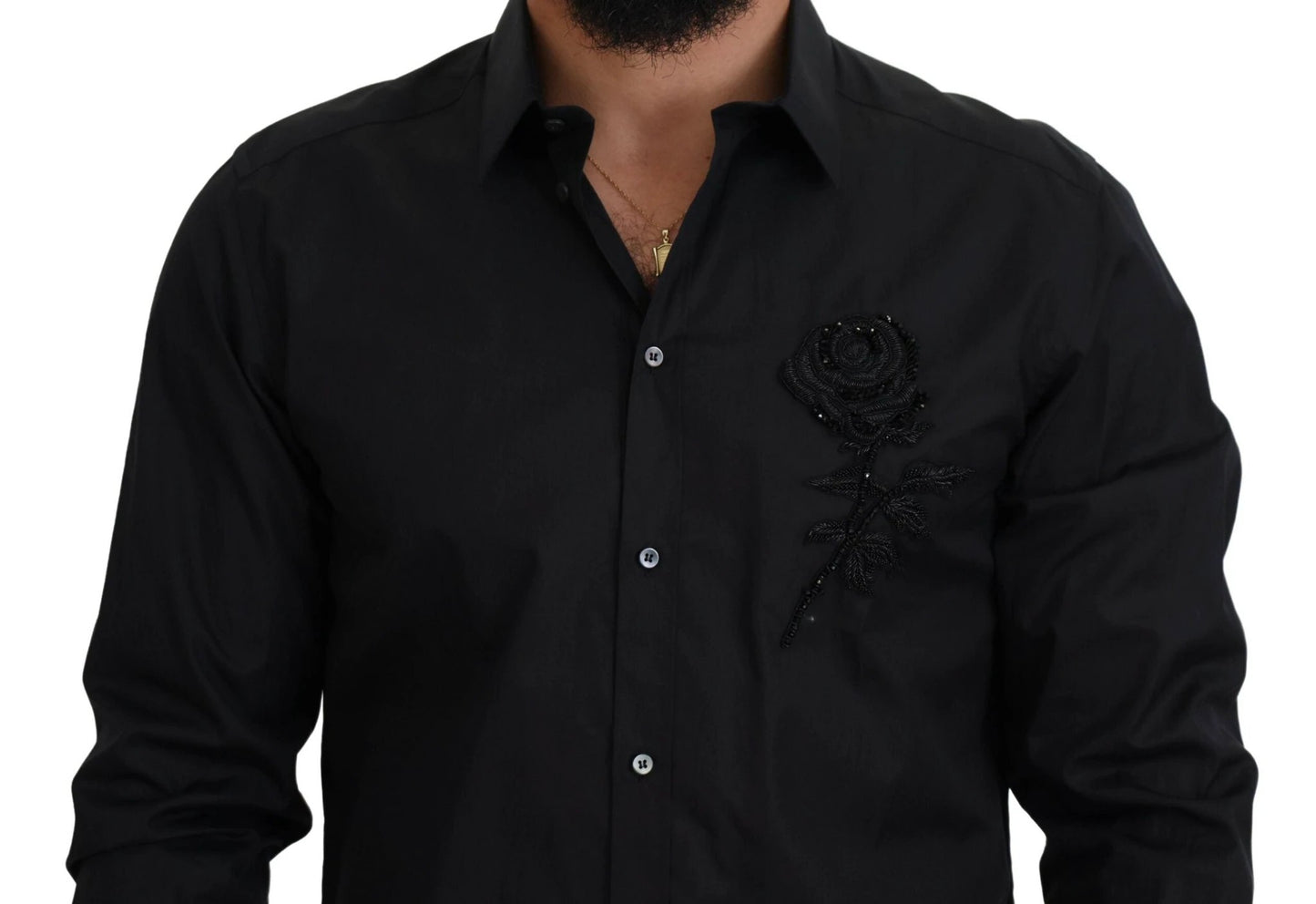 Dolce & Gabbana Black Roses Slim Fit Cotton Shirt by Dolce & Gabbana