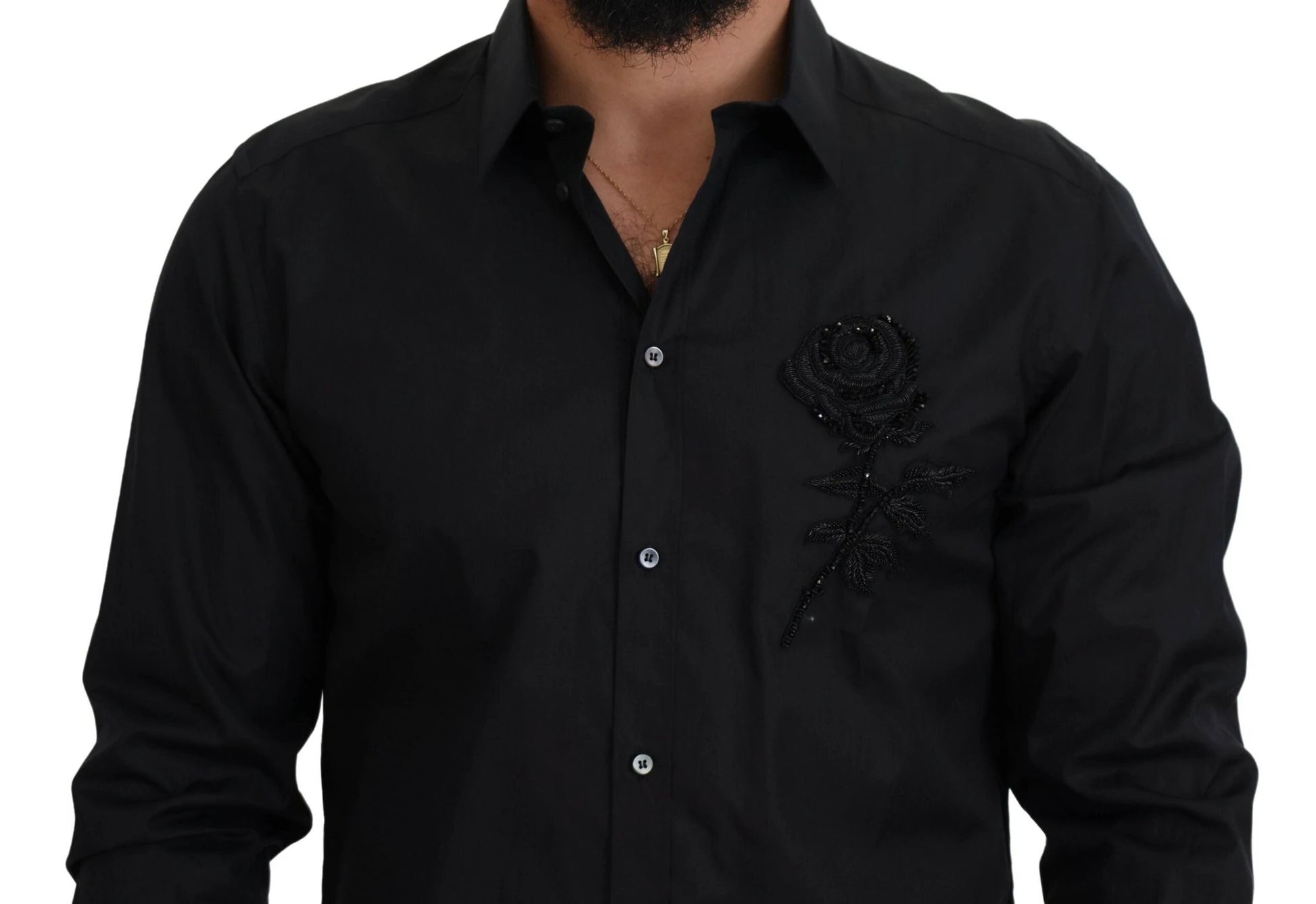 Dolce & Gabbana Black Roses Slim Fit Cotton Shirt by Dolce & Gabbana