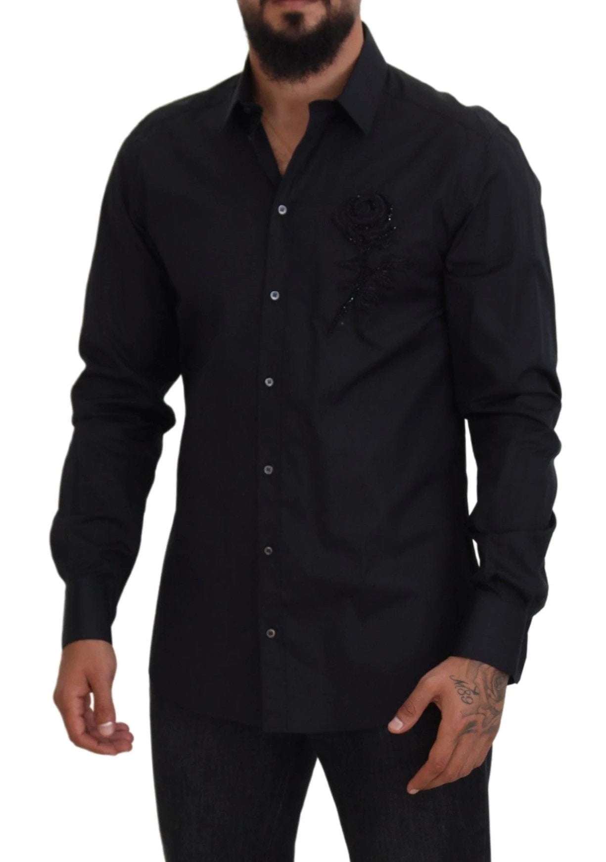 Dolce & Gabbana Black Roses Slim Fit Cotton Shirt by Dolce & Gabbana