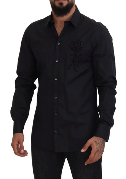 Dolce & Gabbana Black Roses Slim Fit Cotton Shirt by Dolce & Gabbana
