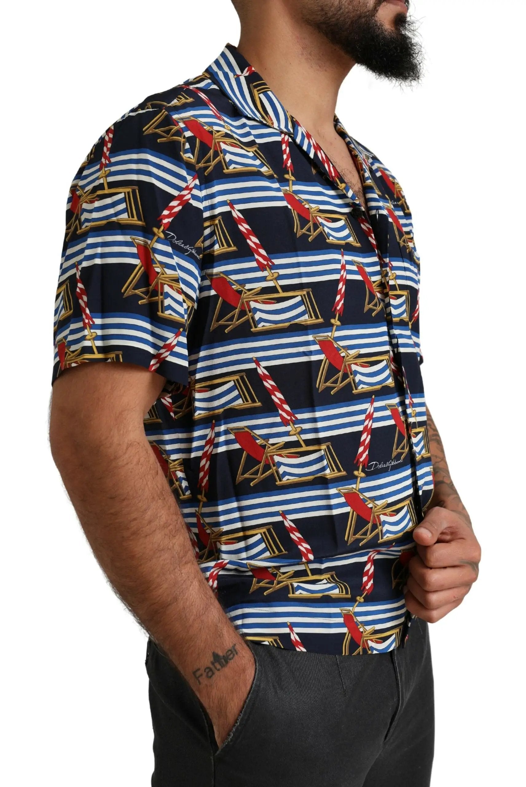 Dolce & Gabbana Multicolor Beach Chair Short Sleeves Shirt by Dolce & Gabbana