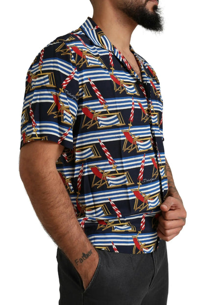 Dolce & Gabbana Multicolor Beach Chair Short Sleeves Shirt by Dolce & Gabbana