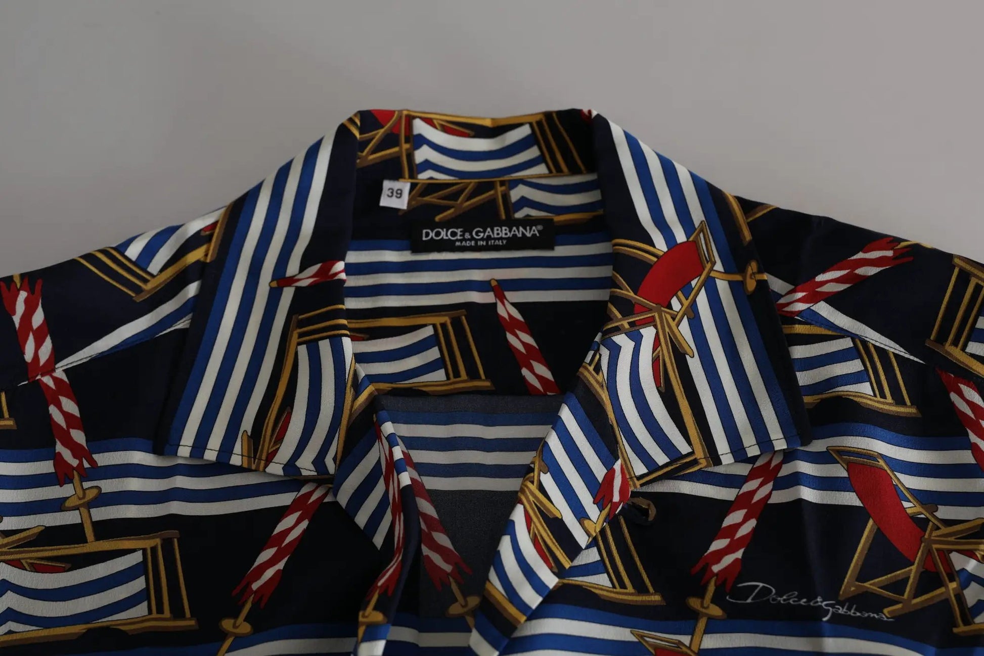 Dolce & Gabbana Multicolor Beach Chair Short Sleeves Shirt by Dolce & Gabbana