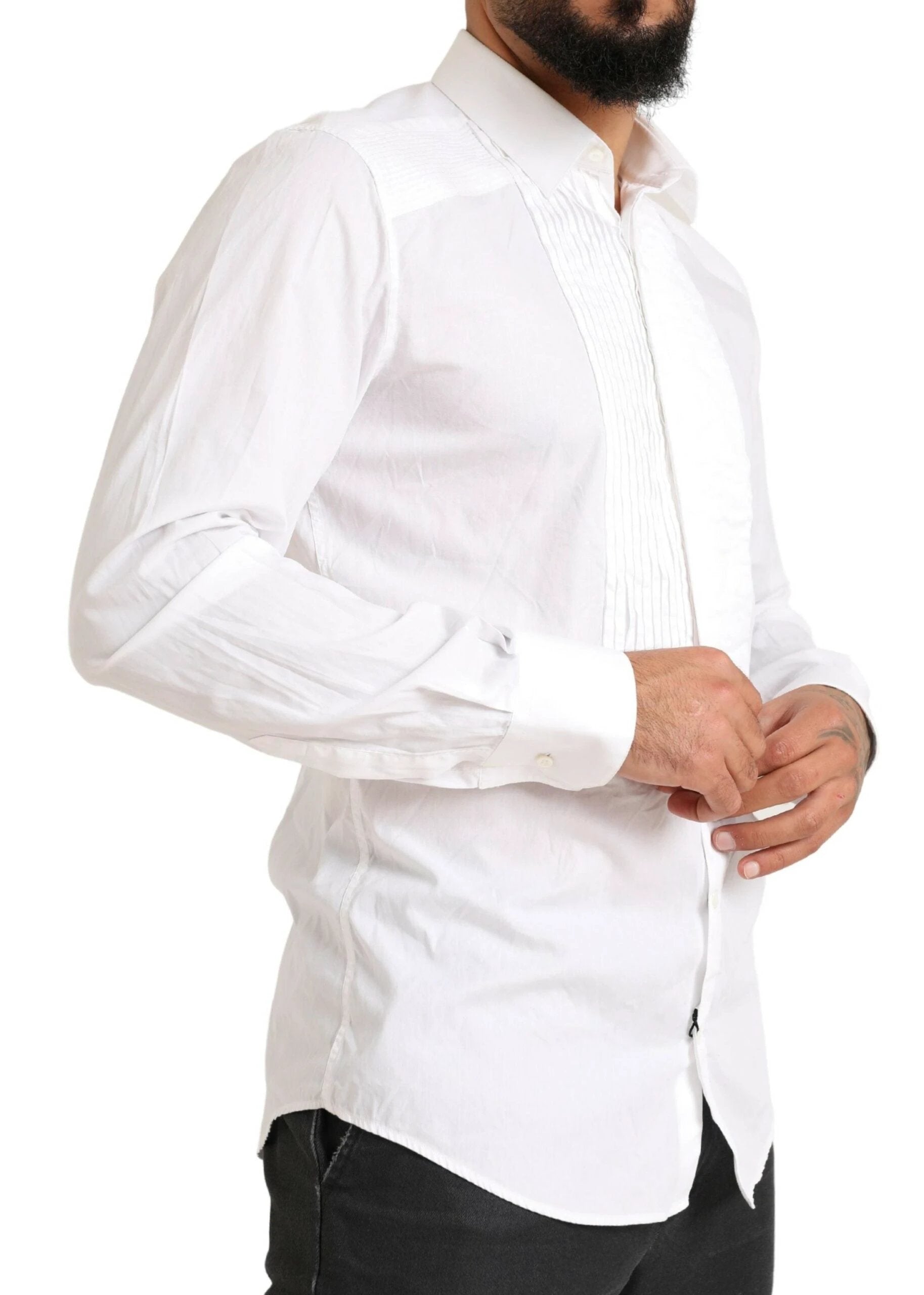 Dolce & Gabbana White GOLD Formal Cotton Tuxedo Dress Shirt by Dolce & Gabbana