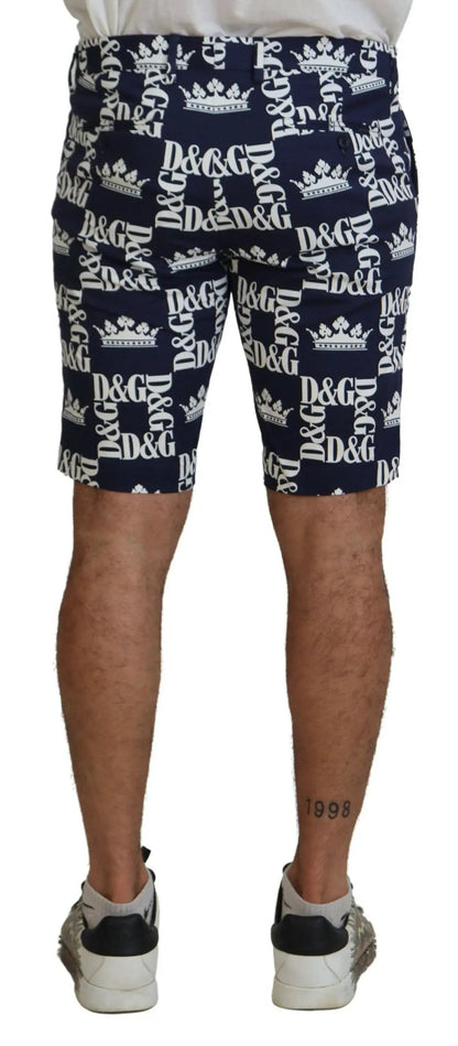 Dolce & Gabbana Blue Logo Print Cotton Chinos Shorts by Dolce & Gabbana