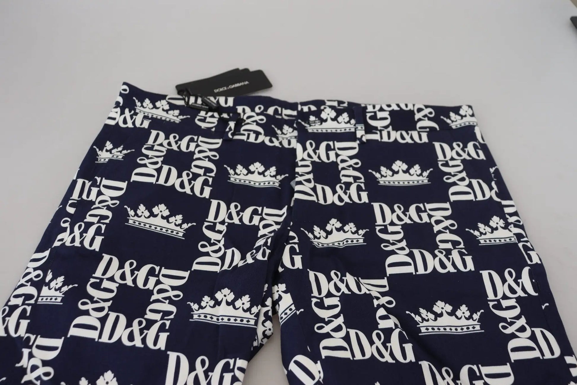 Dolce & Gabbana Blue Logo Print Cotton Chinos Shorts by Dolce & Gabbana
