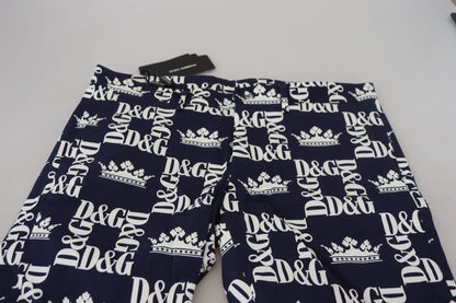 Dolce & Gabbana Blue Logo Print Cotton Chinos Shorts by Dolce & Gabbana