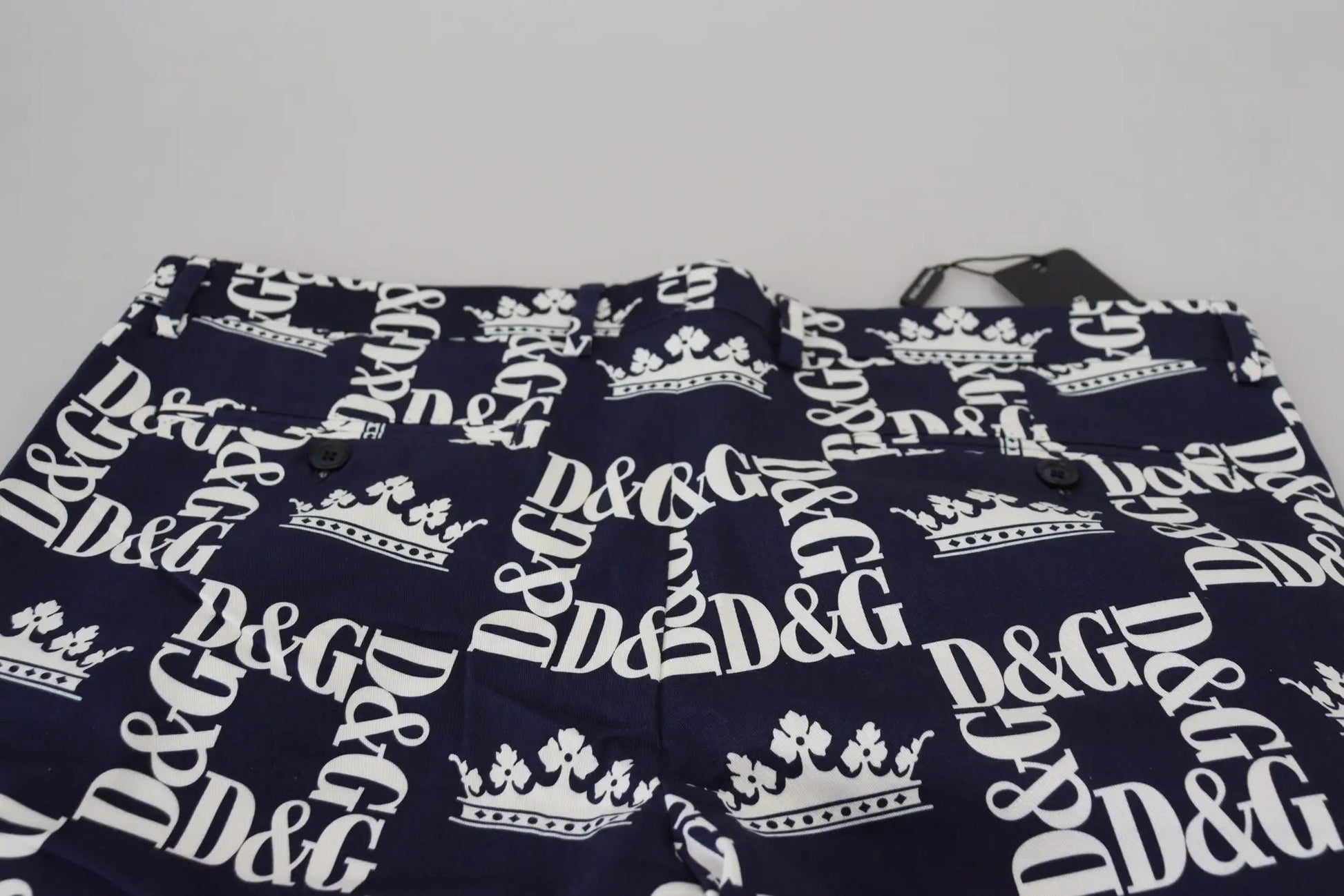 Dolce & Gabbana Blue Logo Print Cotton Chinos Shorts by Dolce & Gabbana