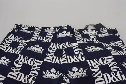 Dolce & Gabbana Blue Logo Print Cotton Chinos Shorts by Dolce & Gabbana