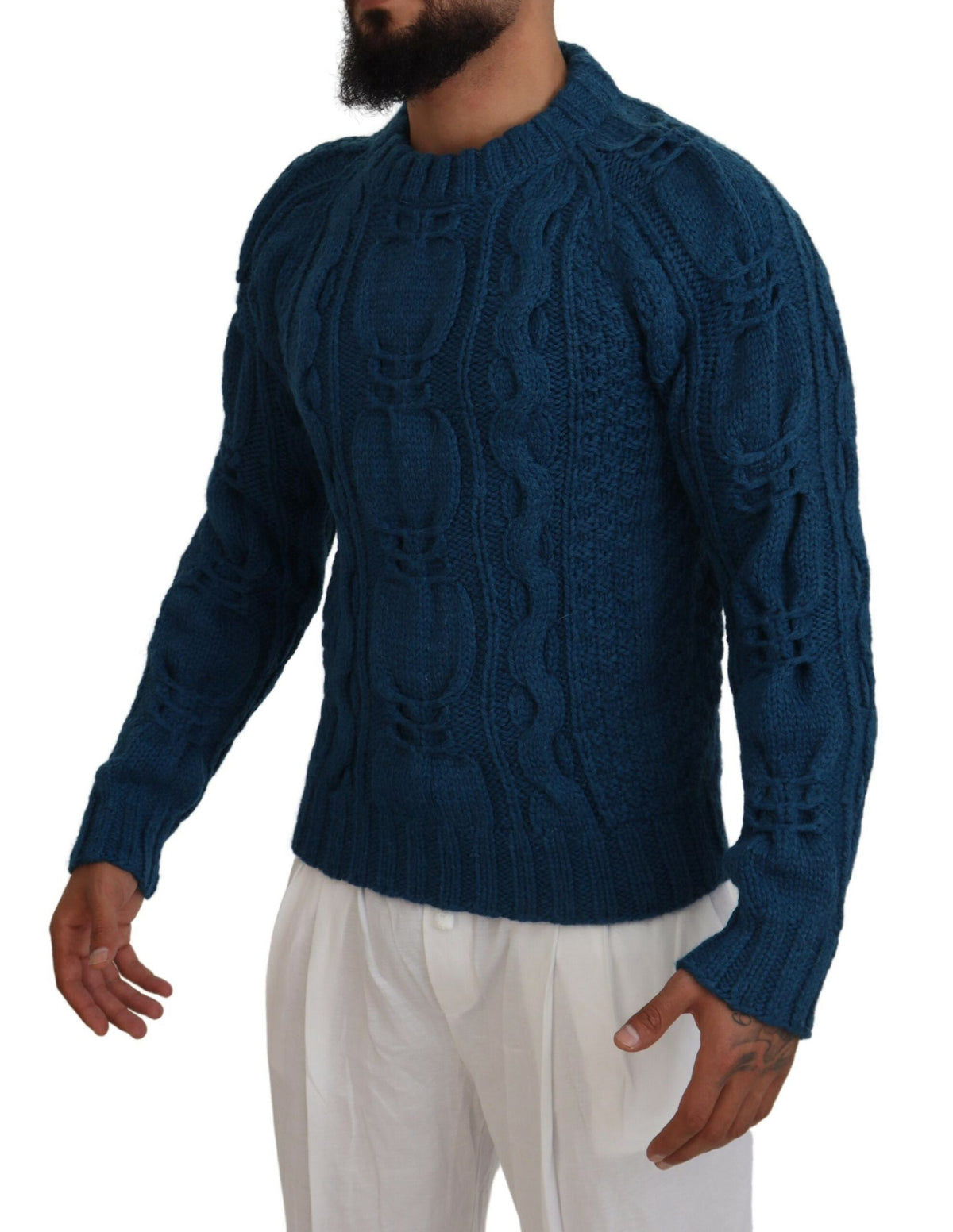 Pull Dolce & Gabbana homme col rond en laine et alpaga bleu – TSH83882