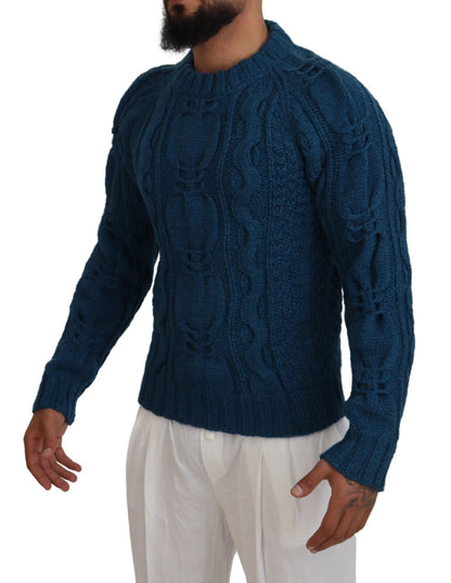 Pull Dolce & Gabbana homme col rond en laine et alpaga bleu – TSH83882