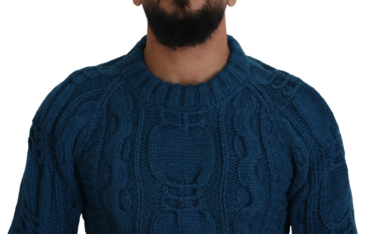 Pull Dolce & Gabbana homme col rond en laine et alpaga bleu – TSH83882
