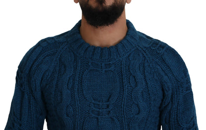 Pull Dolce & Gabbana homme col rond en laine et alpaga bleu – TSH83882