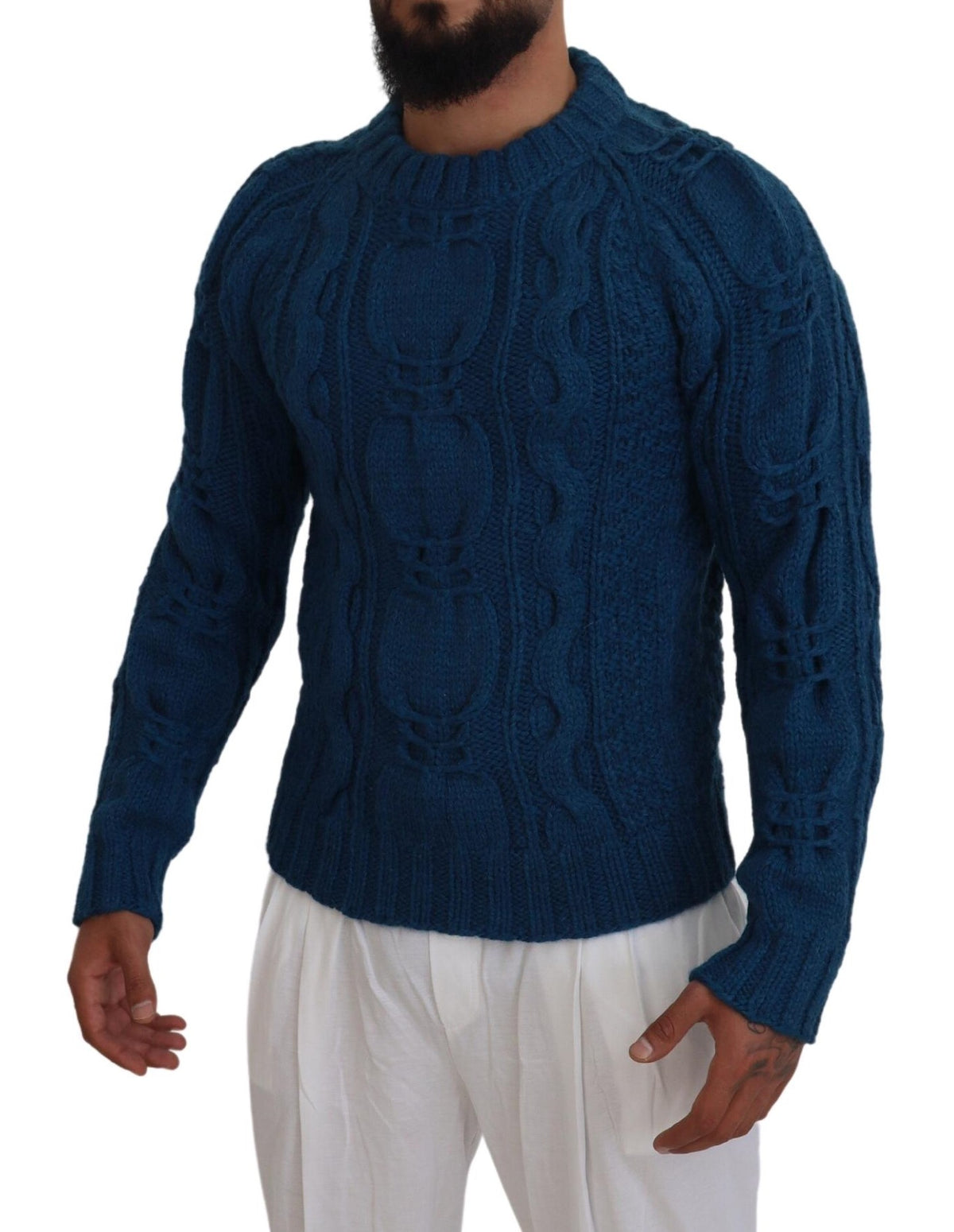 Pull Dolce & Gabbana homme col rond en laine et alpaga bleu – TSH83882