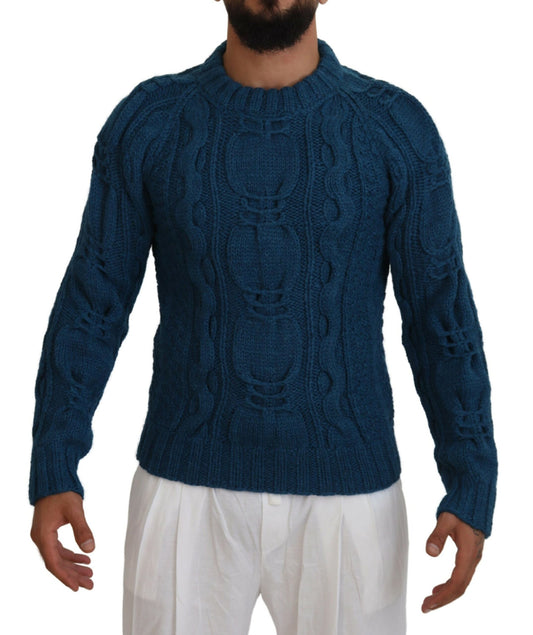 Pull Dolce & Gabbana homme col rond en laine et alpaga bleu – TSH83882