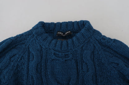 Pull Dolce & Gabbana homme col rond en laine et alpaga bleu – TSH83882