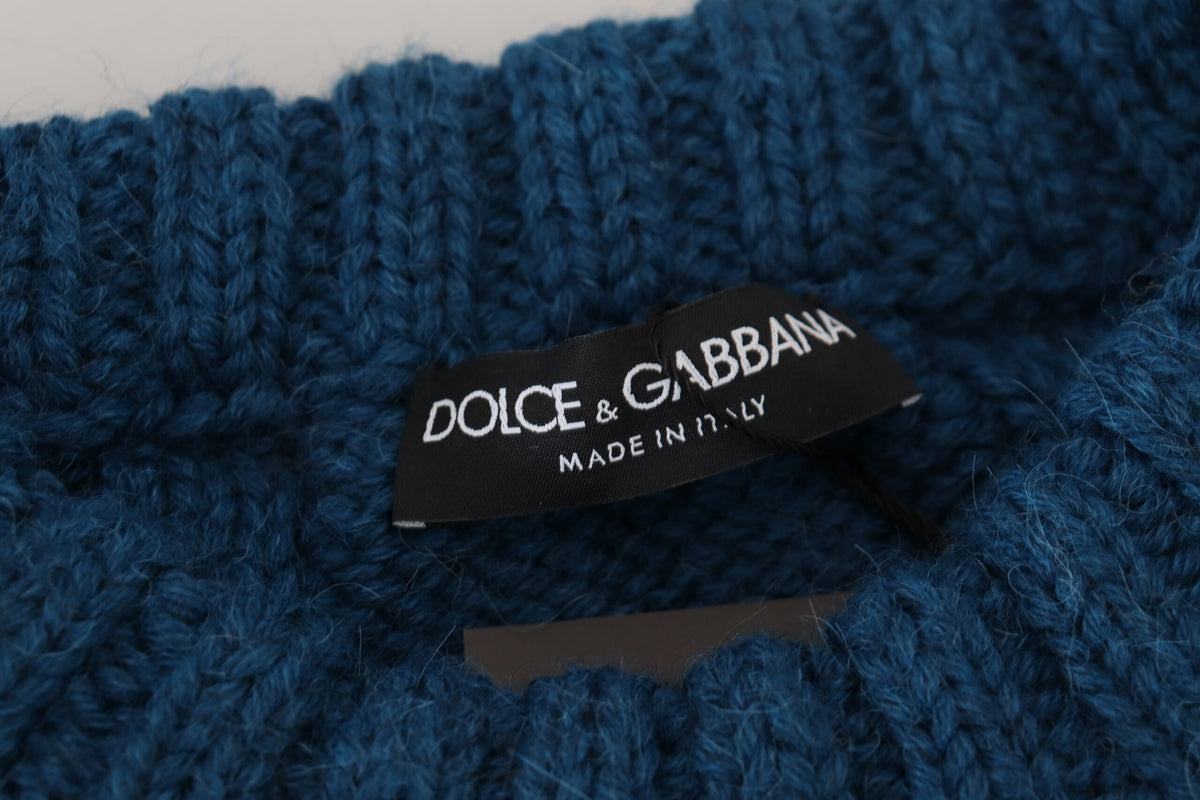 Pull Dolce & Gabbana homme col rond en laine et alpaga bleu – TSH83882