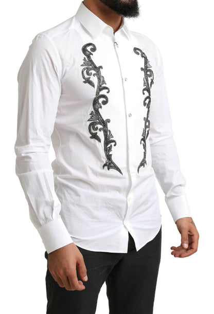 Dolce & Gabbana White Tuxedo Slim Fit Baroque Shirt by Dolce & Gabbana