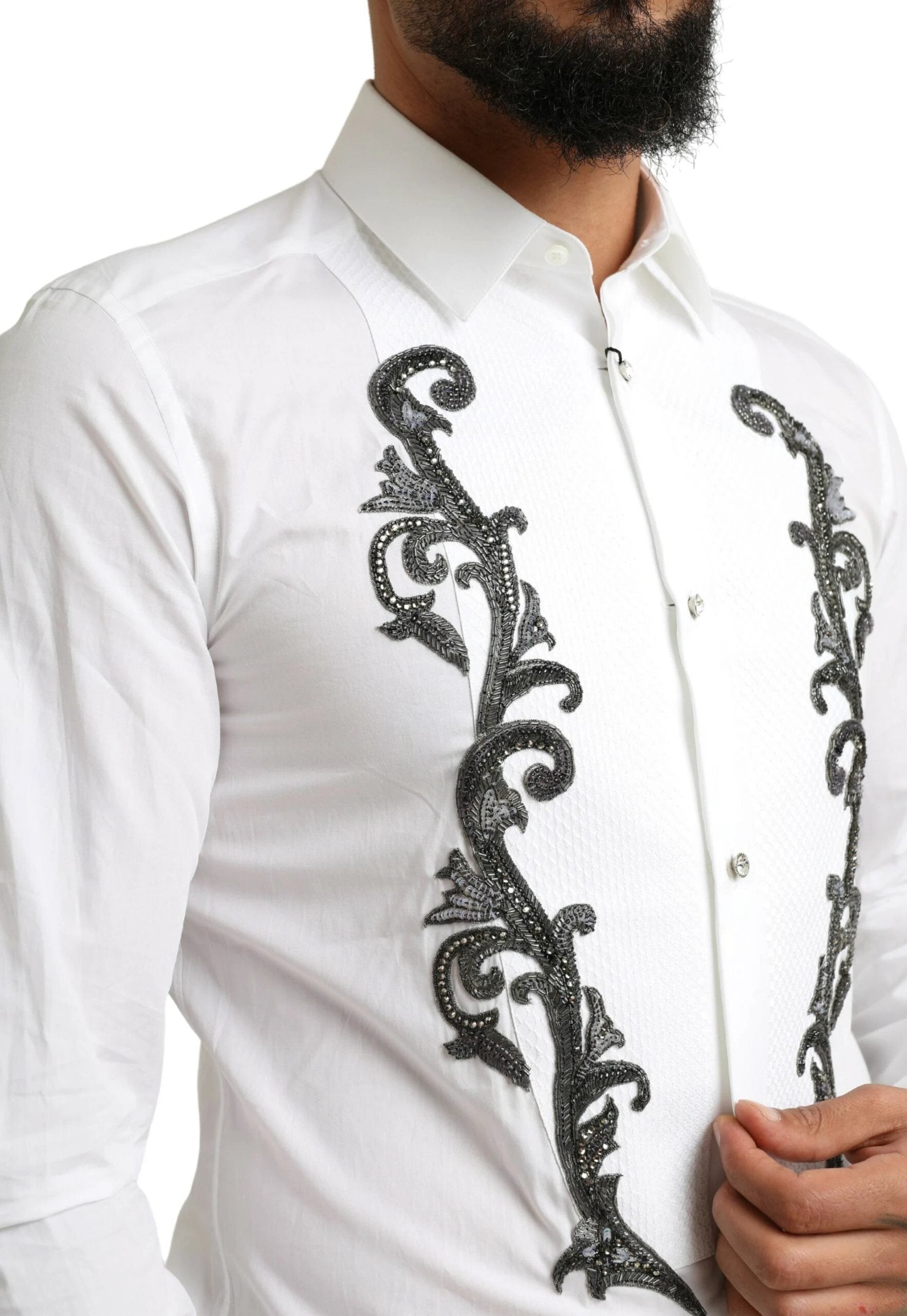 Dolce & Gabbana White Tuxedo Slim Fit Baroque Shirt by Dolce & Gabbana