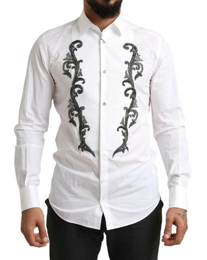 Dolce & Gabbana White Tuxedo Slim Fit Baroque Shirt by Dolce & Gabbana