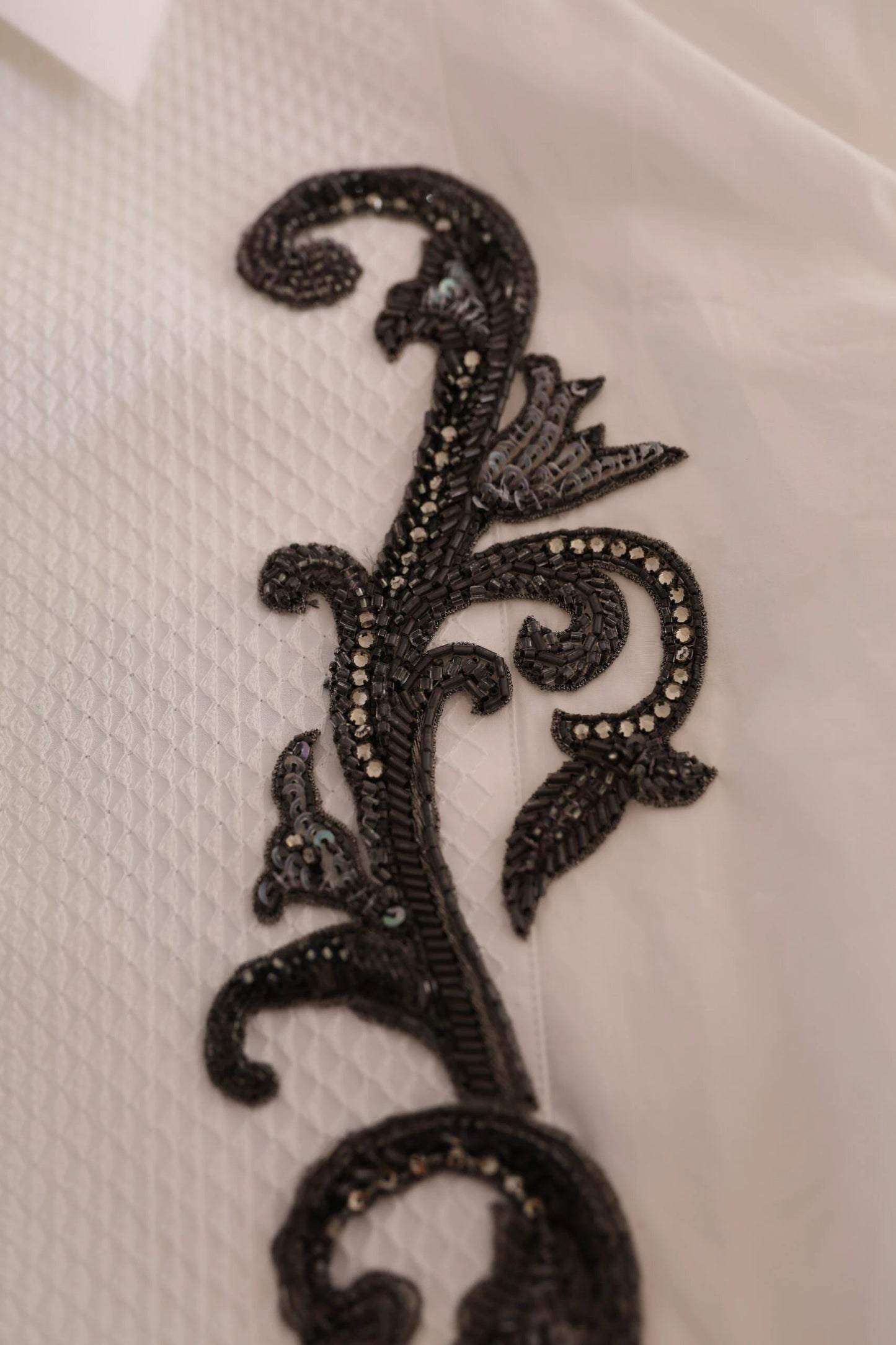 Dolce & Gabbana White Tuxedo Slim Fit Baroque Shirt by Dolce & Gabbana