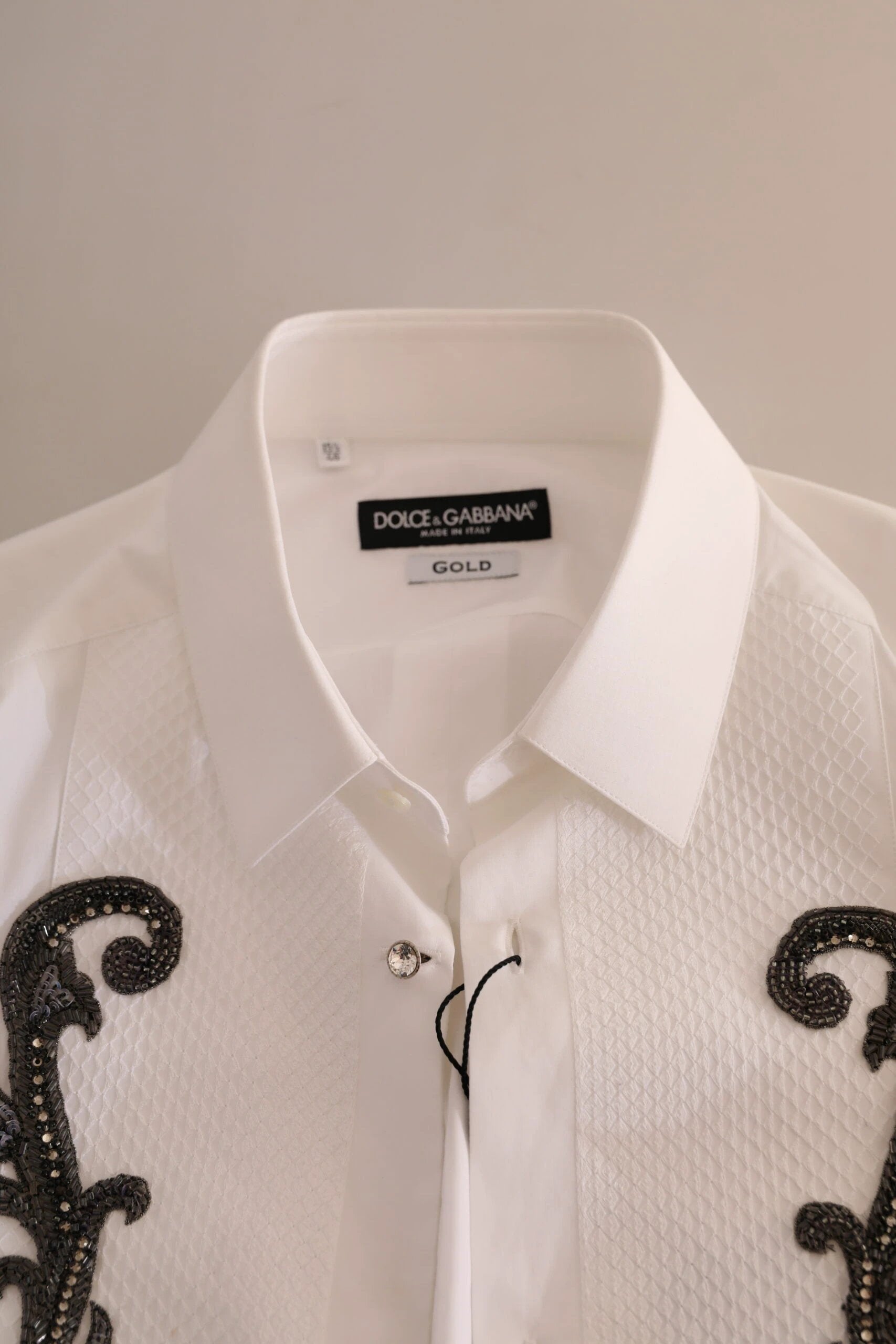 Dolce & Gabbana White Tuxedo Slim Fit Baroque Shirt by Dolce & Gabbana