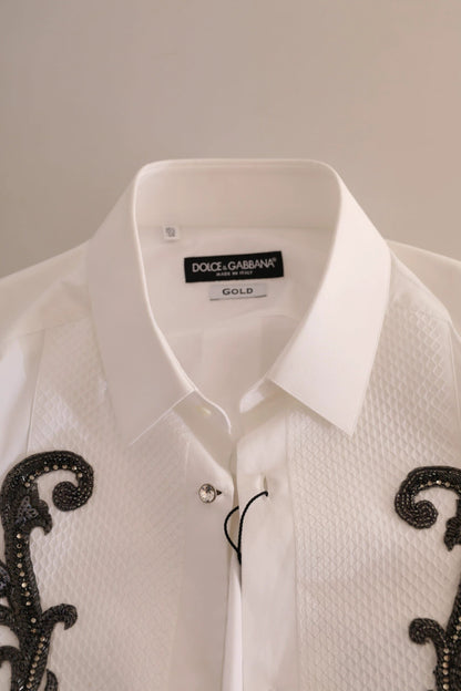 Dolce & Gabbana White Tuxedo Slim Fit Baroque Shirt by Dolce & Gabbana