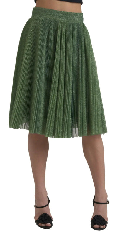 Dolce & Gabbana Metallic Green High Waist A-line Pleated Skirt by Dolce & Gabbana